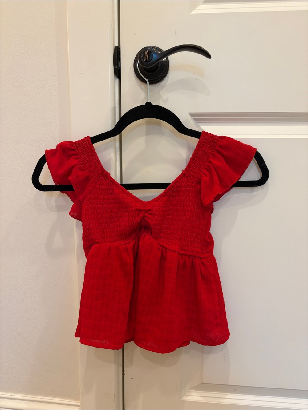 Francesca's Collections Red Ruffle Sleeve Peplum Top
